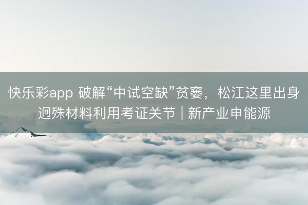 快乐彩app 破解“中试空缺”贫窭，松江这里出身迥殊材料利用考证关节 | 新产业申能源