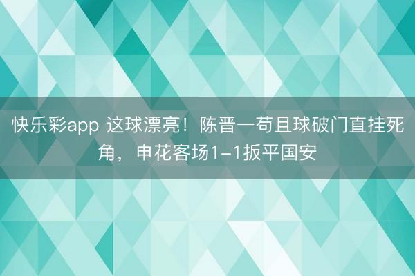 快乐彩app 这球漂亮！陈晋一苟且球破门直挂死角，申花客场1-1扳平国安