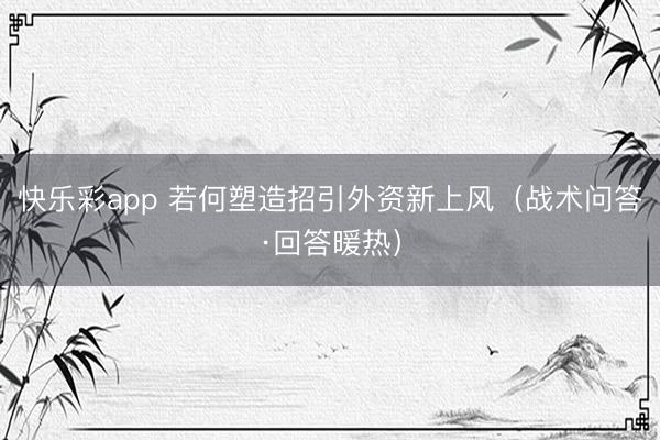快乐彩app 若何塑造招引外资新上风（战术问答·回答暖热）