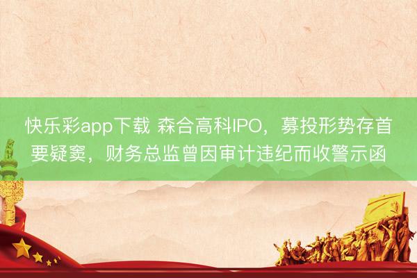 快乐彩app下载 森合高科IPO，募投形势存首要疑窦，财务总监曾因审计违纪而收警示函