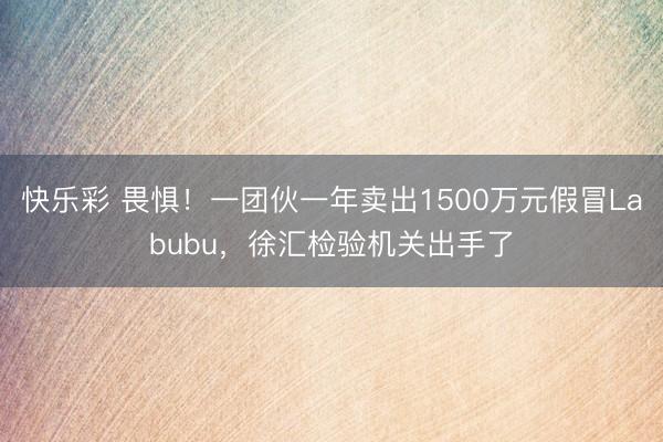 快乐彩 畏惧！一团伙一年卖出1500万元假冒Labubu，徐汇检验机关出手了