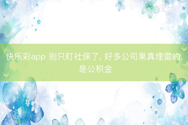 快乐彩app 别只盯社保了， 好多公司果真埋雷的， 是公积金