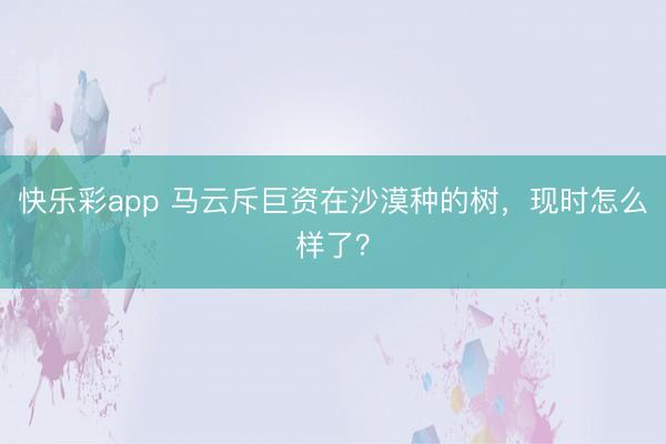 快乐彩app 马云斥巨资在沙漠种的树，现时怎么样了？