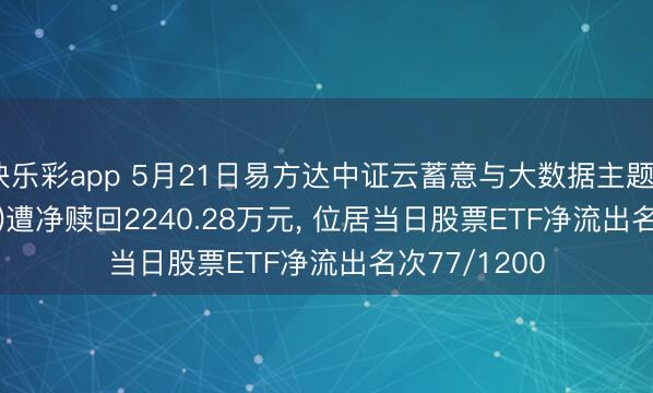 快乐彩app 5月21日易方达中证云蓄意与大数据主题ETF(516510)遭净赎回2240.28万元， 位居当日股票ETF净流出名次77/1200