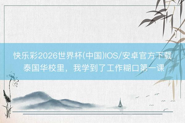 快乐彩2026世界杯(中国)IOS/安卓官方下载 泰国华校里，我学到了工作糊口第一课